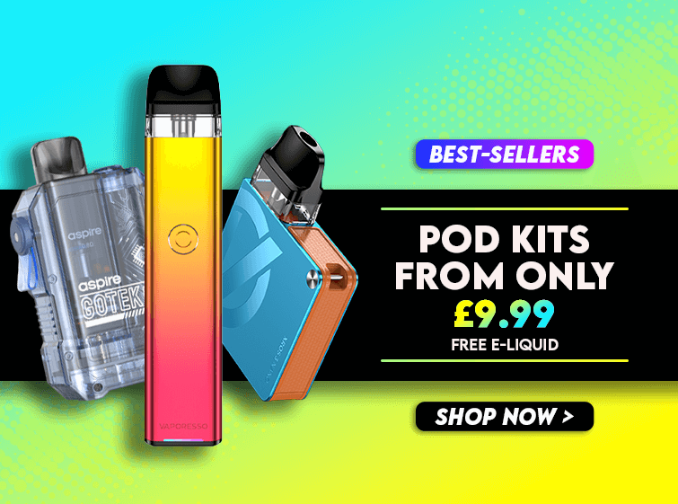 Small website banner featuring pod kits starting from only £9.99