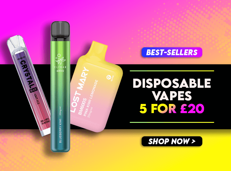 Promotional banner for 5 for £20 disposable vapes