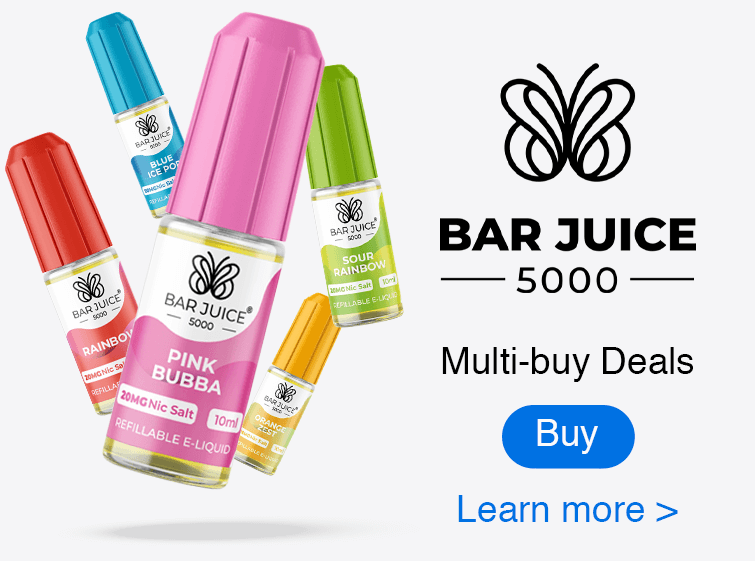 Bar Juice 5000 Nic salt banner, Multi-buy deals. Buy / Learn More