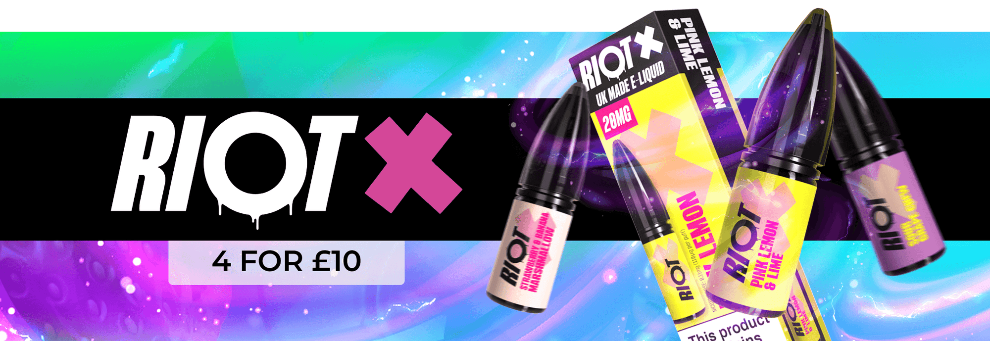 Riot X E-Liquid 4 For £10 Website Sliding Banner