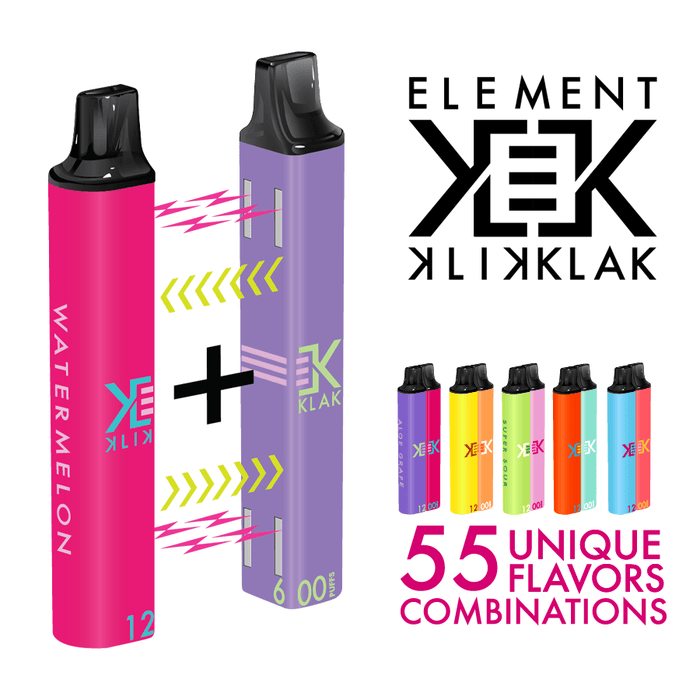 Klik Klak Disposable Vape Bar by Element Magnetic Diagram. 55 Unique Flavour Combinations